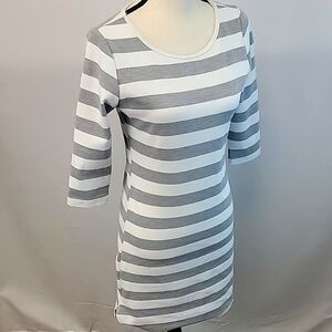 Striped Gray and White Women's Dress & Size Small
